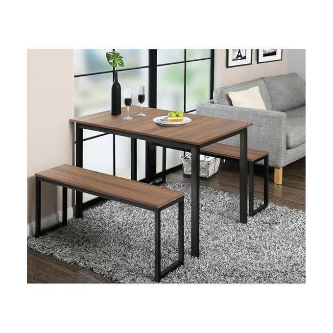 AGM Best Choice Products 45.5in 3-Piece Bench Style Dining Furniture Set, 4-Person Space