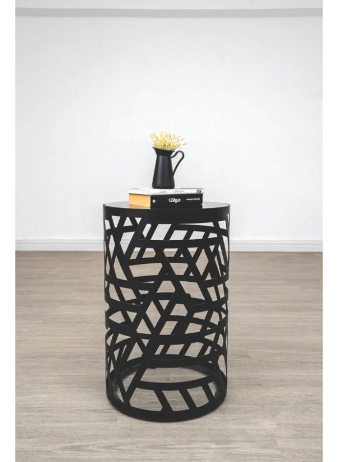 طاولة جانبية مودرن بسطح زجاج وهيكل معدني مطلي إلكتروستاتيك – أسود – 40×40×60 سم