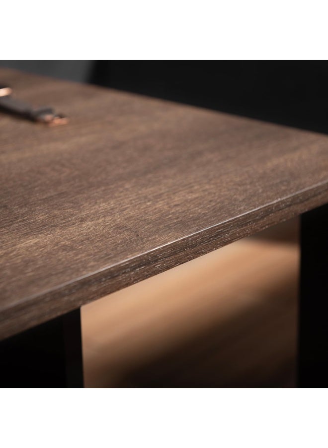 طاولة قهوة متداخلة 2 قطعة بتصميم صناعي مودرن – بني بلوط – موفرة للمساحة