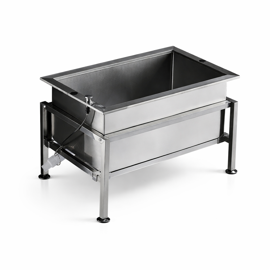 حوض غسيل ممسحة استانلس ستيل أرضي للمطاعم والمغاسل – 48×45×48 سم