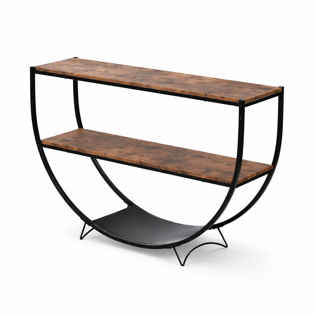 طاولة كونسول معدنية بسطح خشبي بتصميم مودرن فاخر – 120×40×90 سم