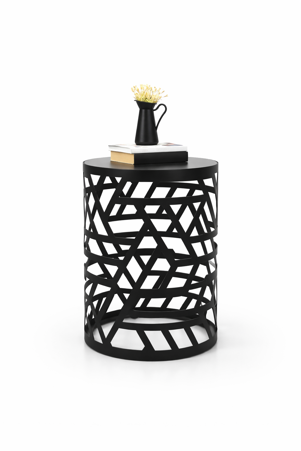 طاولة جانبية مودرن بسطح زجاج وهيكل معدني مطلي إلكتروستاتيك – أسود – 40×40×60 سم