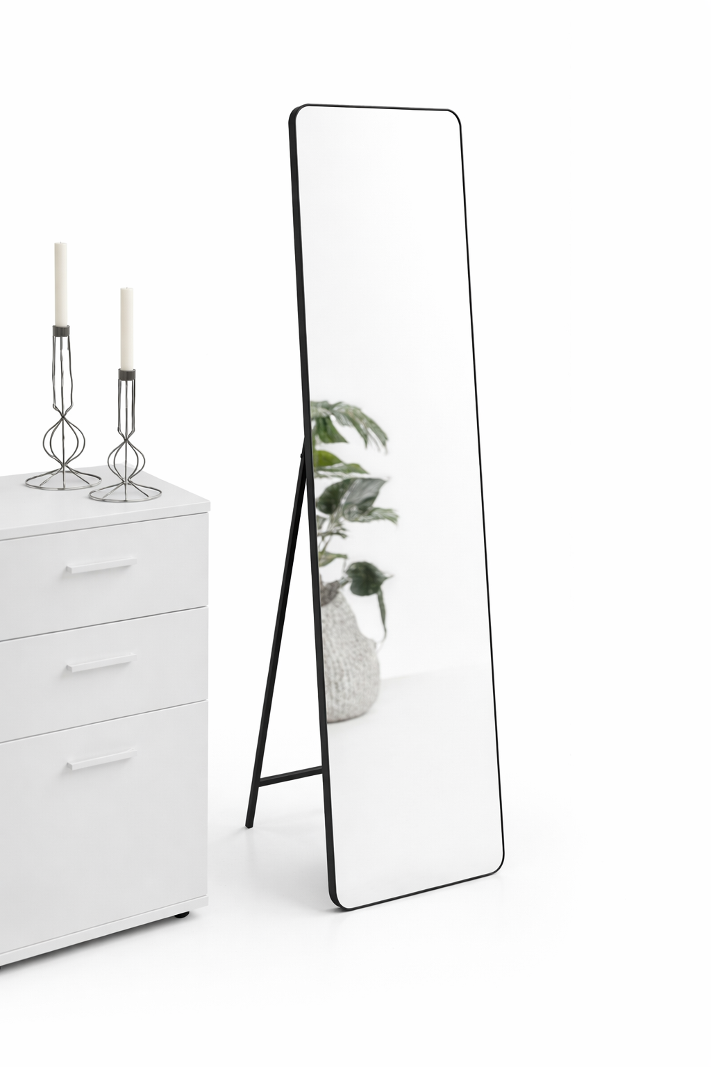 مراية أرضية طويلة قابلة للطي بإطار خشبي – أسود – 170×45 سم