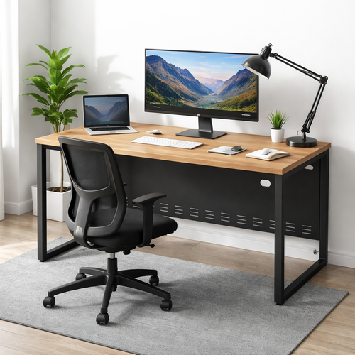 AGM – مكتب موظف خشب و معدن مقاس 120×60×75 سم – أسود