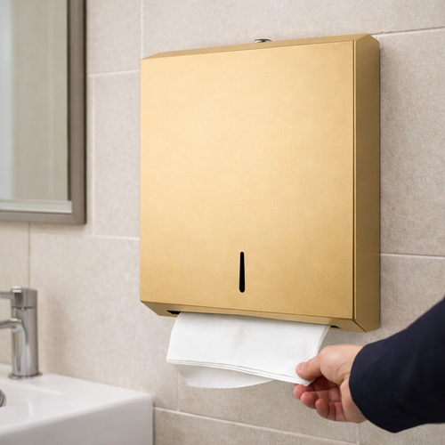 AGM – موزع مناشف ورقية ستانلس ستيل جداري بقفل – ذهبي