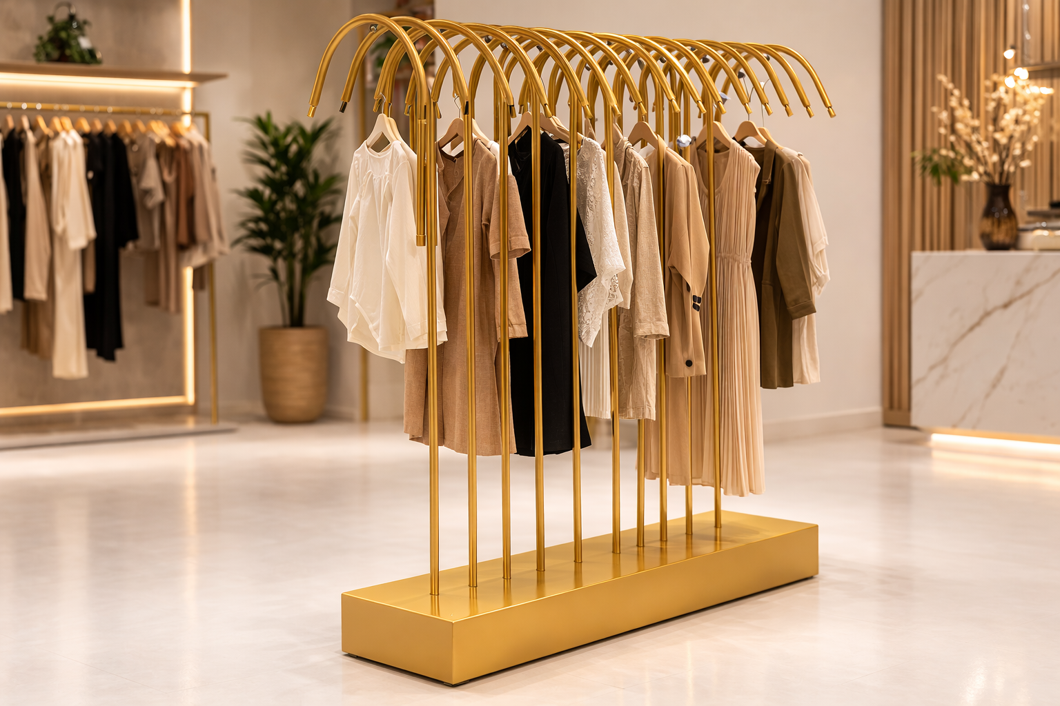 استاند عرض ملابس معدني مودرن للمحلات والبوتيكات – تصميم أنيق وعملي