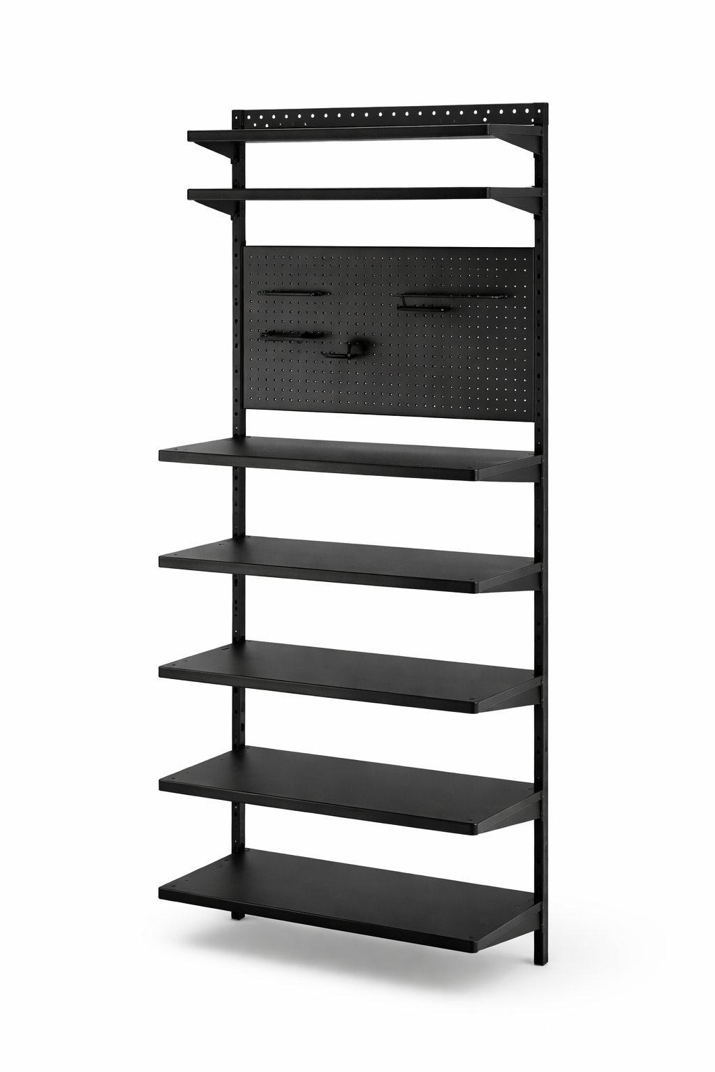 وحدة تخزين حائط معدنية مع وأرفف متعددة – أسود – 88×30/45×180 سم