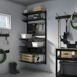 وحدة تخزين حائط معدنية مع وأرفف متعددة – أسود – 88×30/45×180 سم