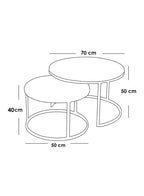 طقم طاولات قهوة دائرية 2 قطعة بسطح خشبي وإطار معدني – رمادي – صنع في مصر