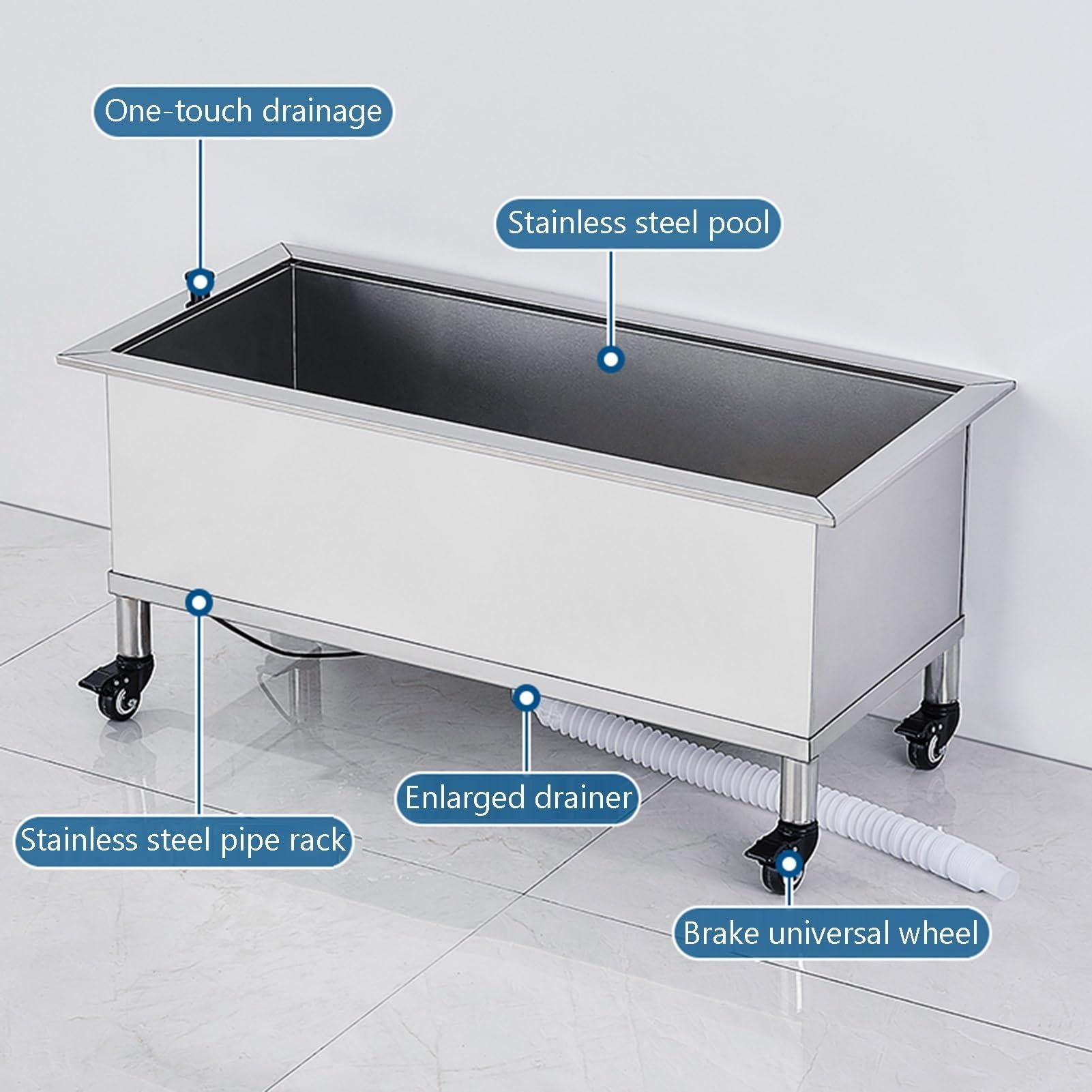 حوض غسيل ممسحة استانلس ستيل أرضي للمطاعم والمغاسل – 48×45×48 سم
