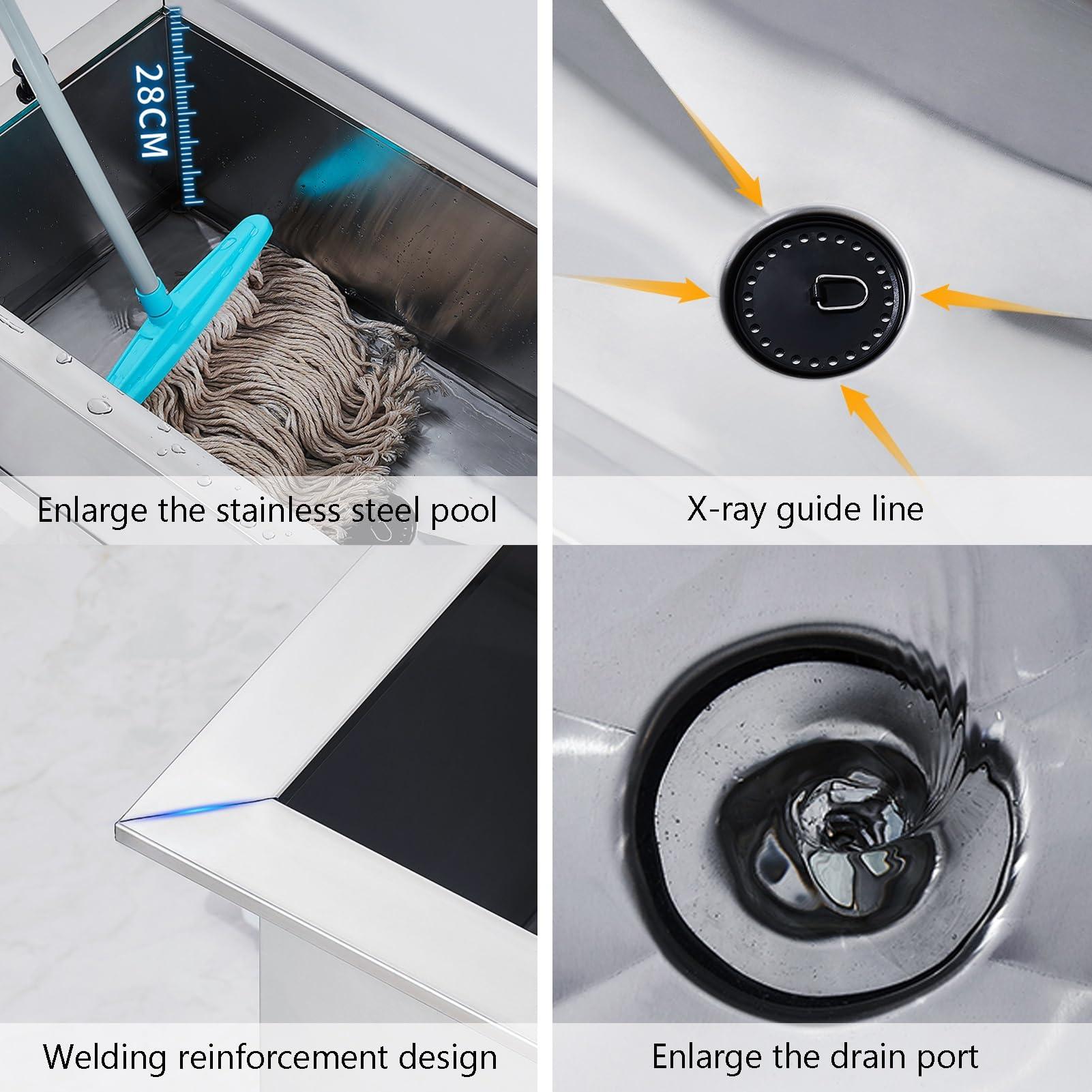 حوض غسيل ممسحة استانلس ستيل أرضي للمطاعم والمغاسل – 48×45×48 سم